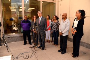 press conference in front of the Van Cise-Simonet Detention Center