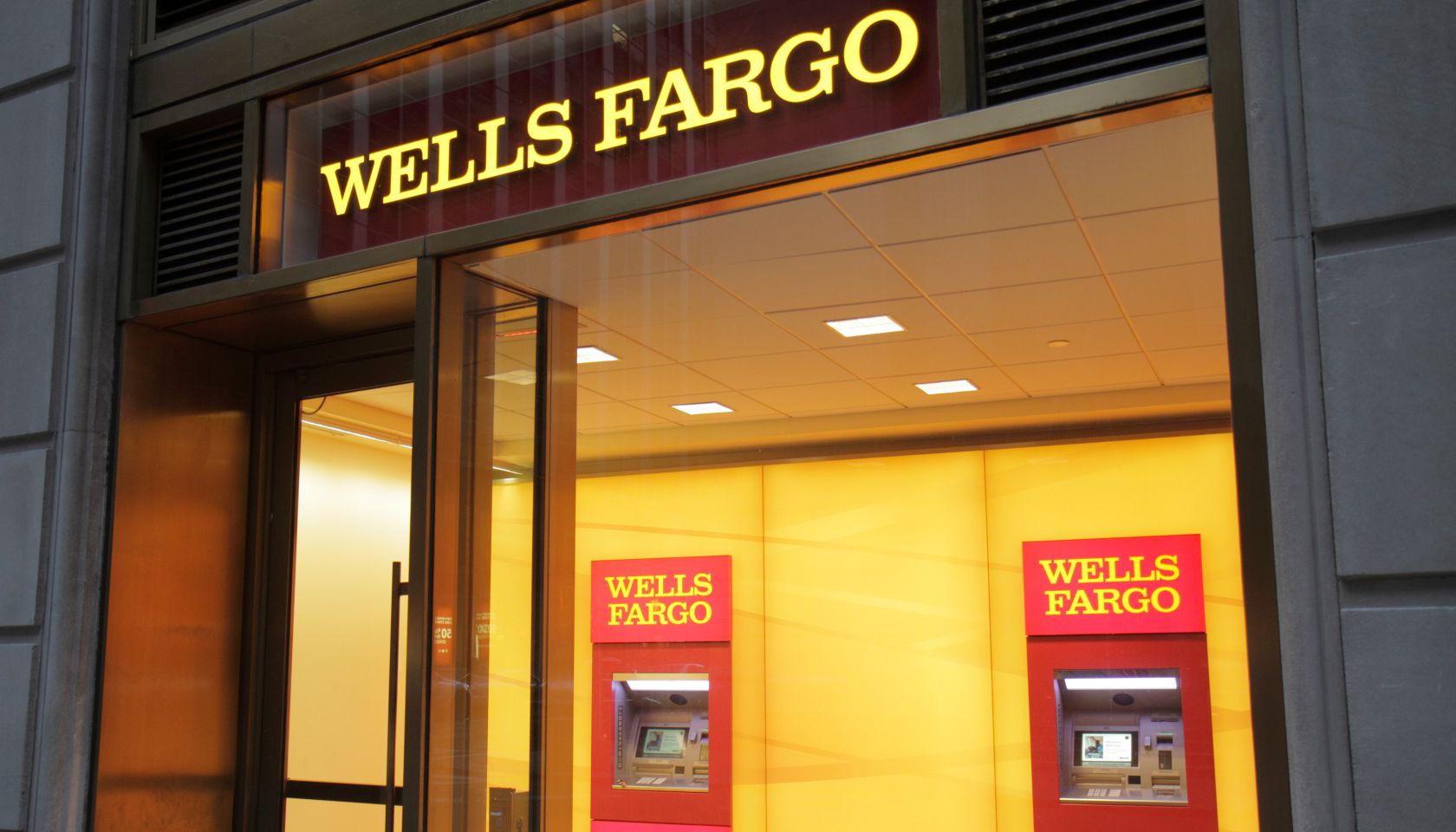 The entrance to Wells Fargo Bank.