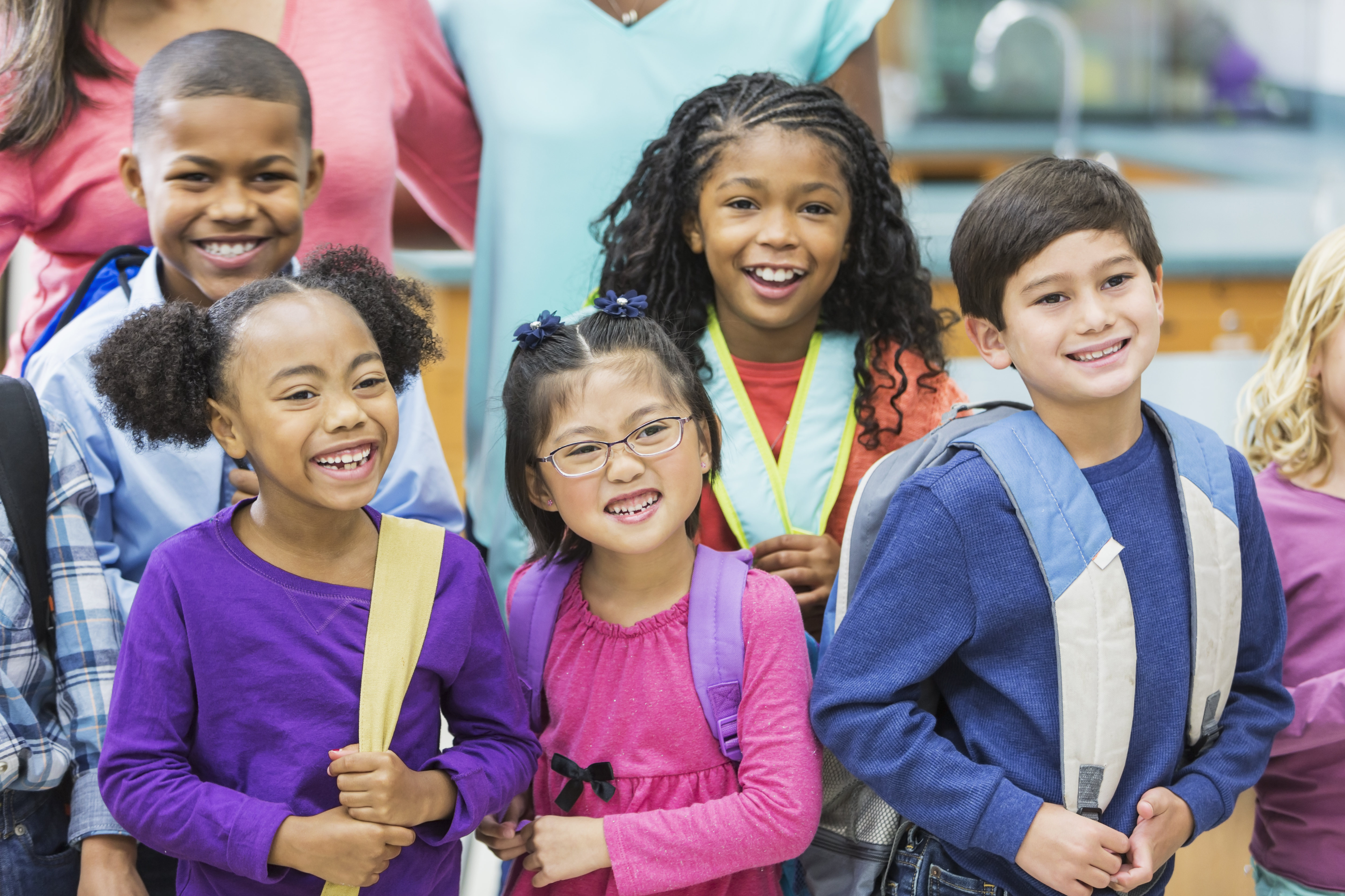 Multi-ethnic group of children in school