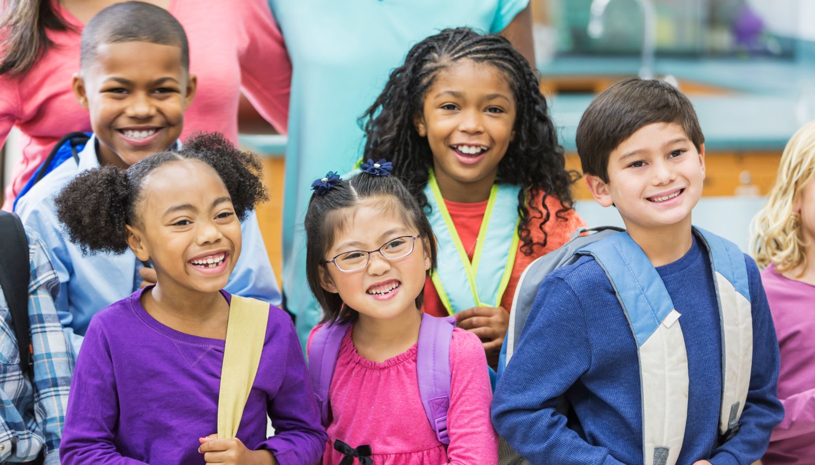 Multi-ethnic group of children in school