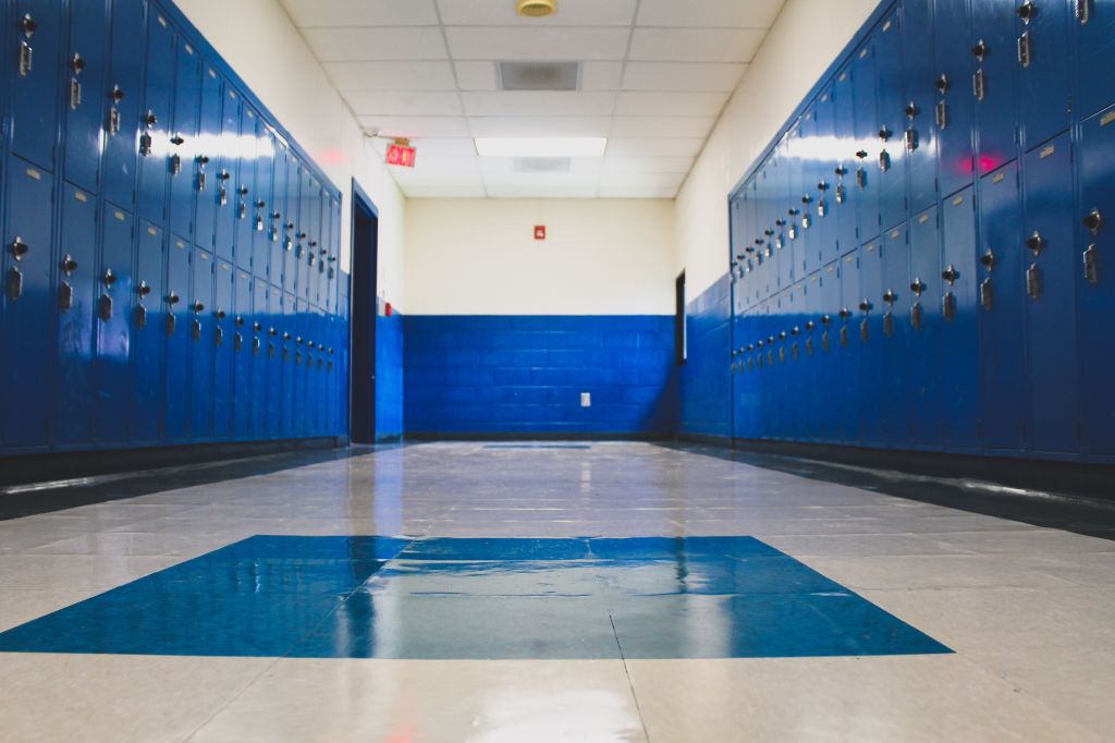 Blue Lockers In School