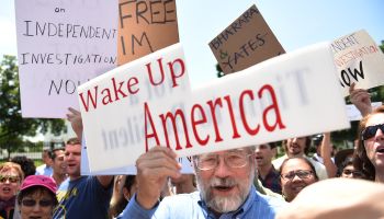 WASHINGTON, DC - MAY 10: A protest is held outside White House