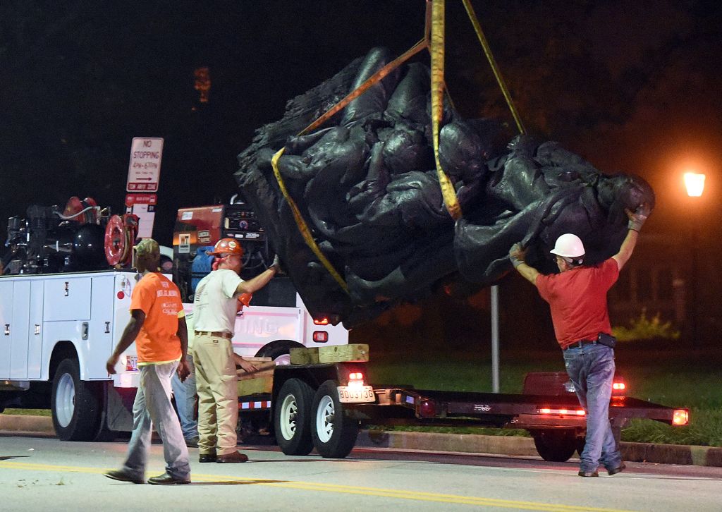 Confederate monuments taken down in Baltimore overnight