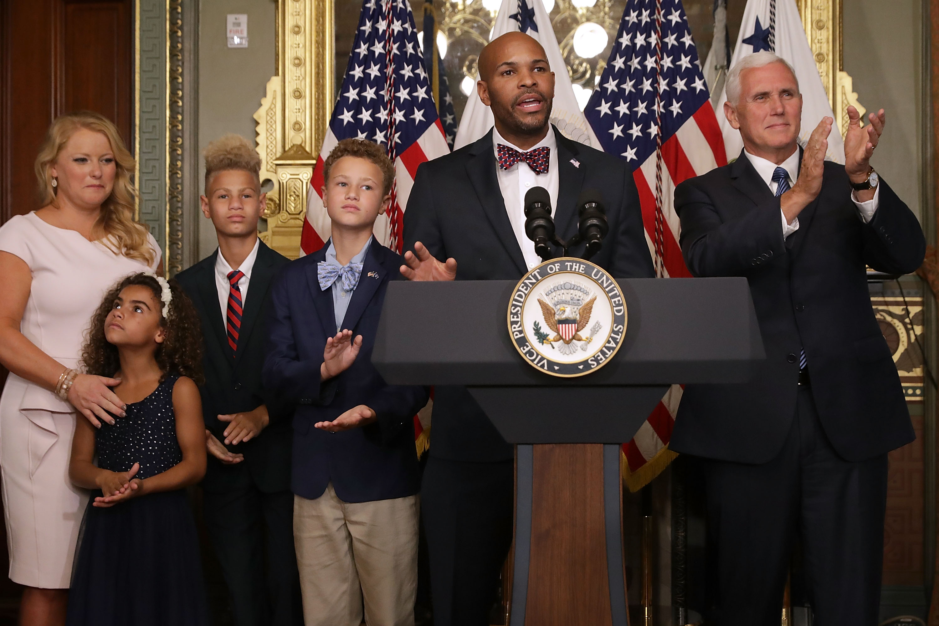 Vice President Pence Swears In New Surgeon General Dr. Jerome Adams