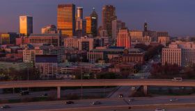 Atlanta cityscape and city street at dusk