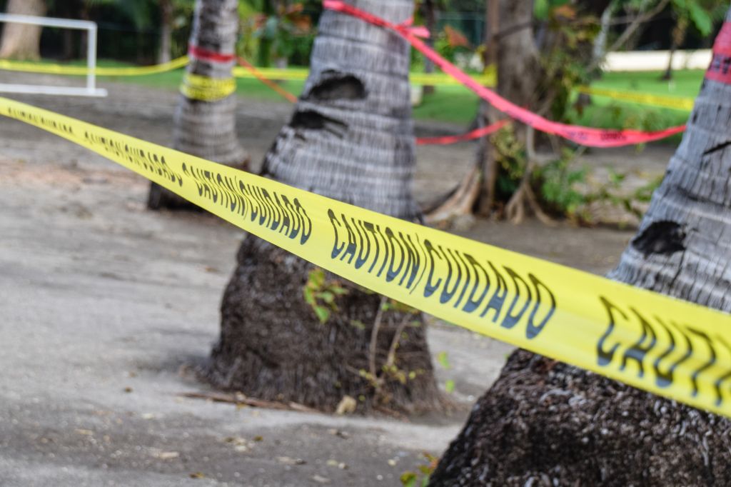 Close-Up Of Cordon Tape By Trees