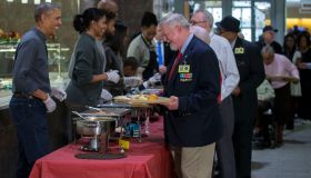 US President Barack Obama Serves Dinner At The Armed Forces Retirement Home