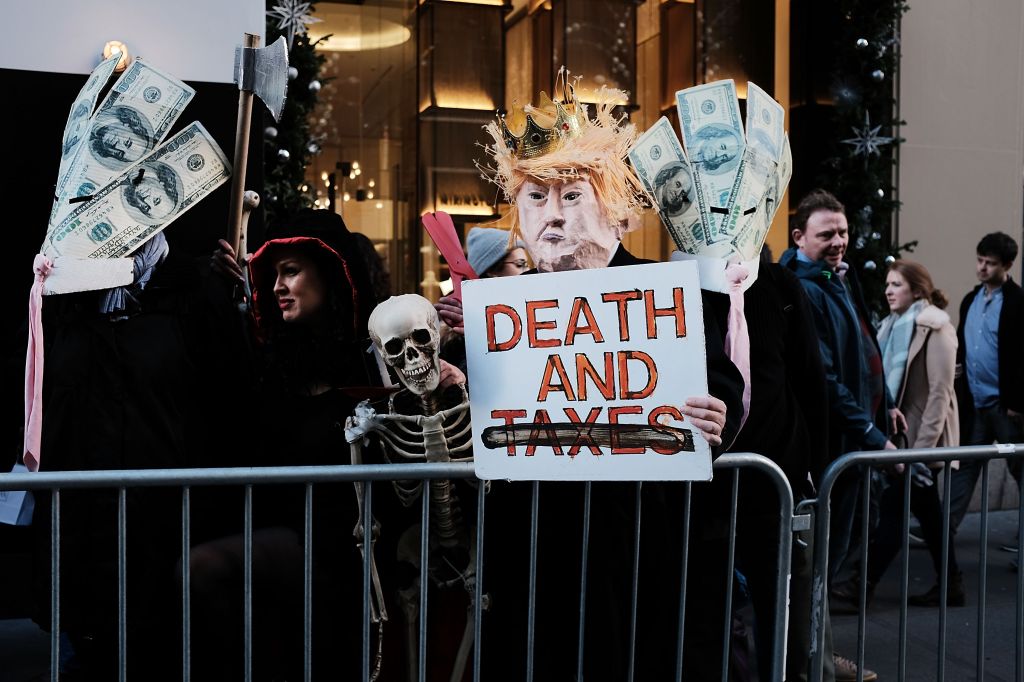 NYC Mayor De Blasio Joins Rally At Trump Tower Protesting GOP Tax Plan