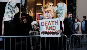 NYC Mayor De Blasio Joins Rally At Trump Tower Protesting GOP Tax Plan
