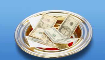 American Money In A Church Offering Plate