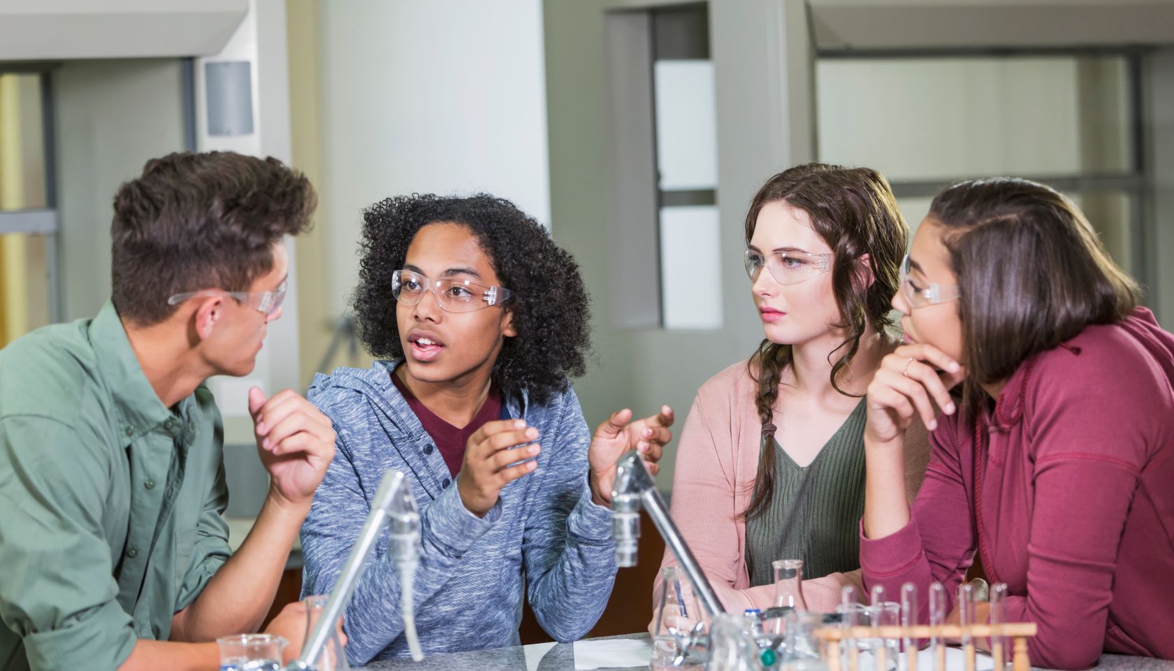 High school students in chemistry lab