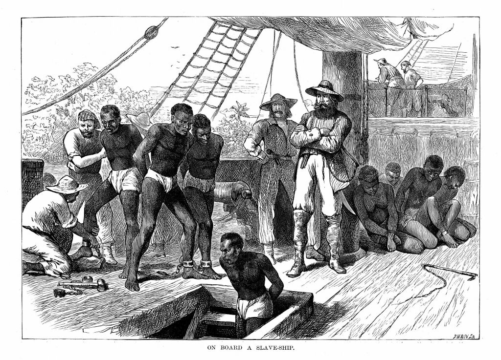 Captives being brought aboard a slave ship