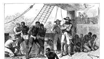 Captives being brought aboard a slave ship