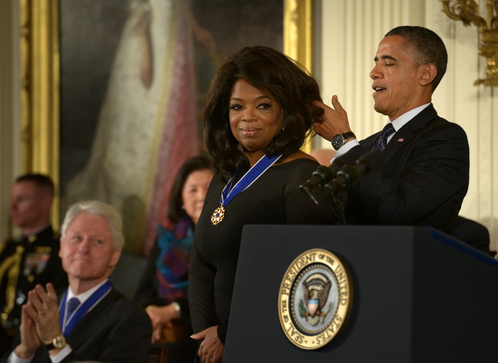 President Barack Obama awards the Presidential Medal of Freedom to Ben Bradlee, among others, in Washington, DC.