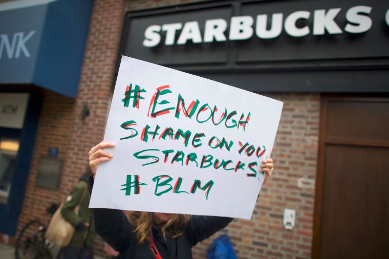 Scenes From The Demonstration Against Racism At Starbucks