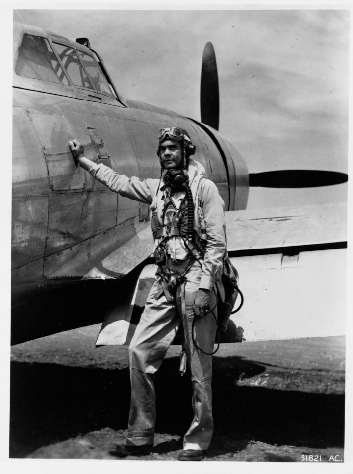 Benjamin O. Davis Next to P-47 Thunderbolt