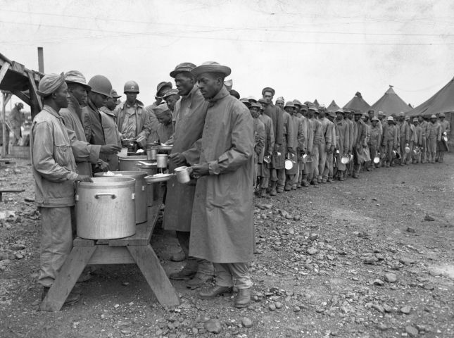 Black Military Engineers Line For Lunch