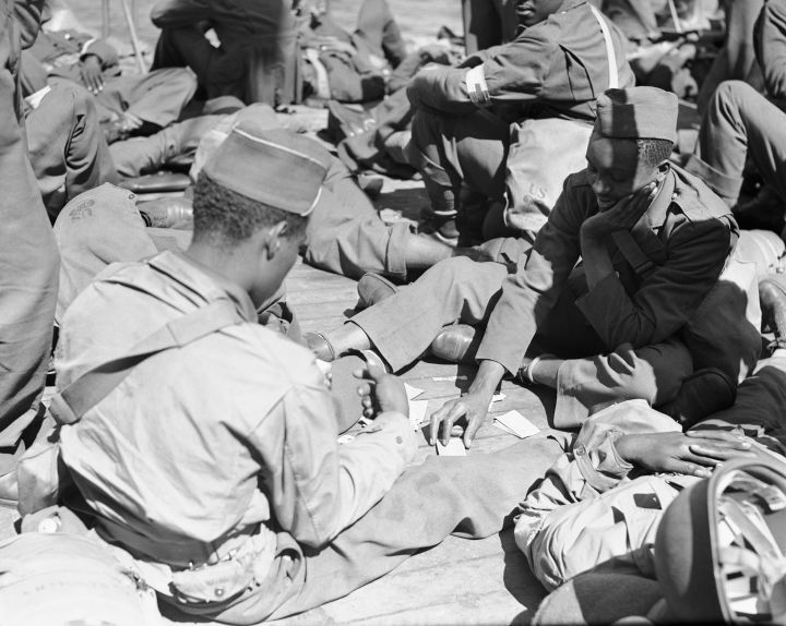 Troops Playing Cards on Ship