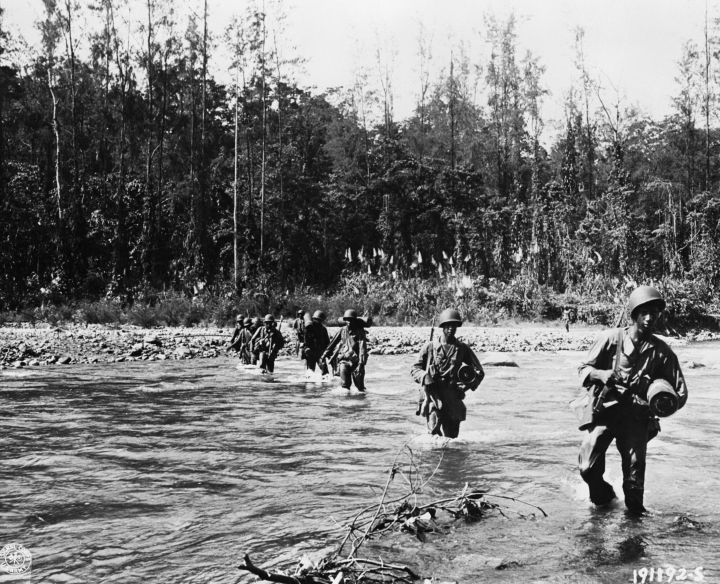 American Soldiers Crossing a River