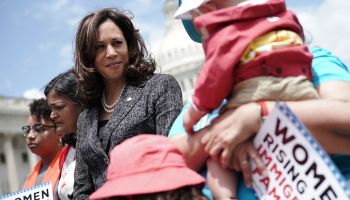 Sen. Kamala Harris Holds News Conference To Support Immigration And Refugee Policies That Protect Rights Of Women And Children