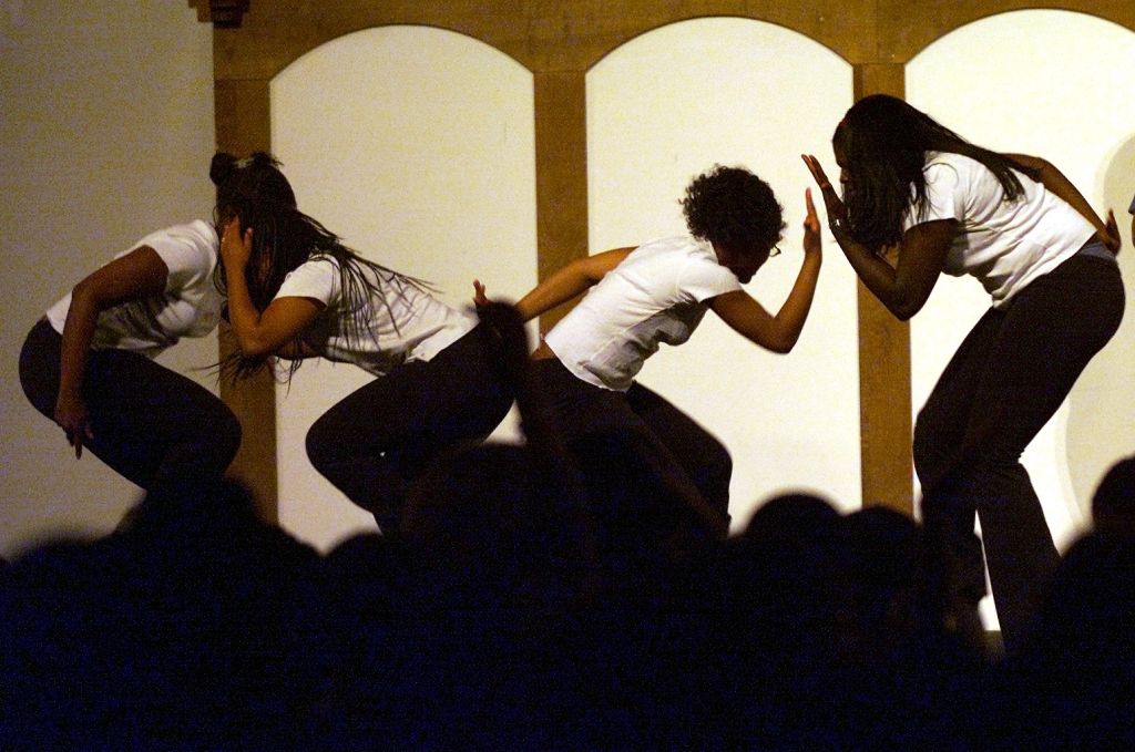 Members of CSUN's sorority Delta Sigma Theta show the rhythmic 'step' dancing of black fraternities