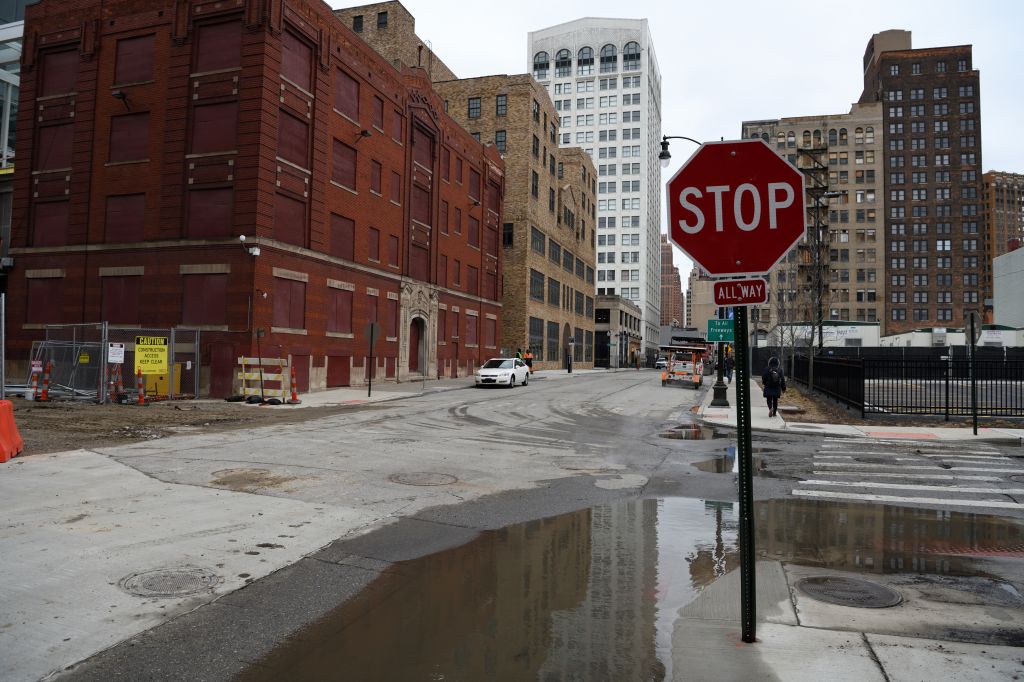 Stop road sign at Detroit city, Michigan, USA