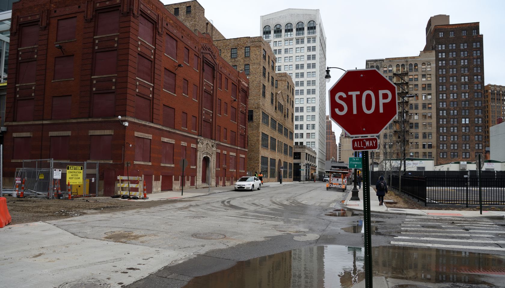 Stop road sign at Detroit city, Michigan, USA