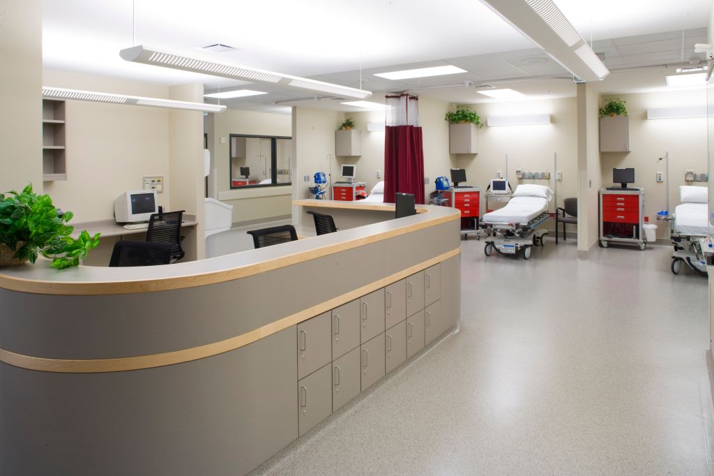 Interior view of recovery room in Moran Eye Center at the University of Utah medical complex in Salt Lake City, Utah.