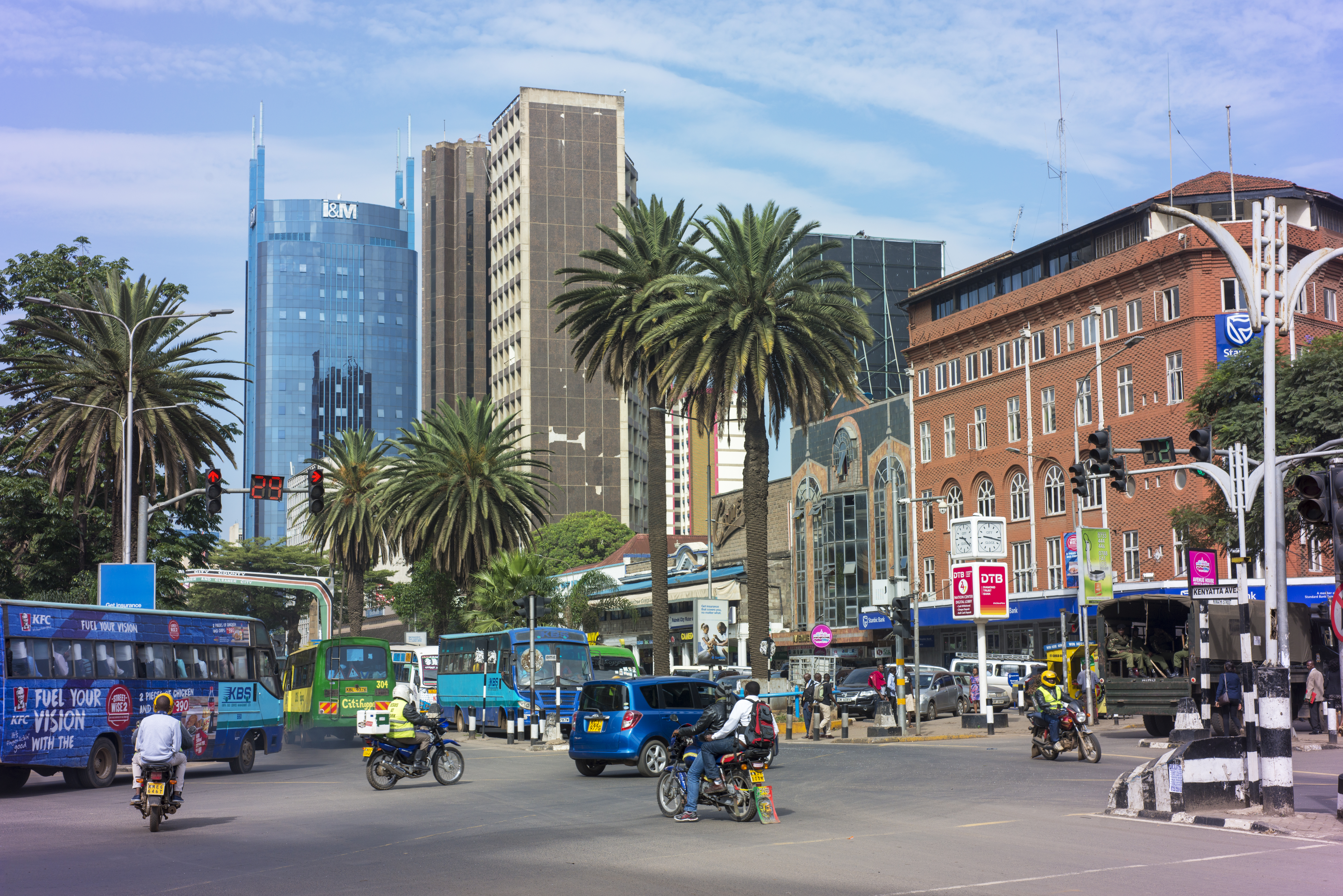 Traffic on Kenyatta Avenue in the centre of Nairobi.