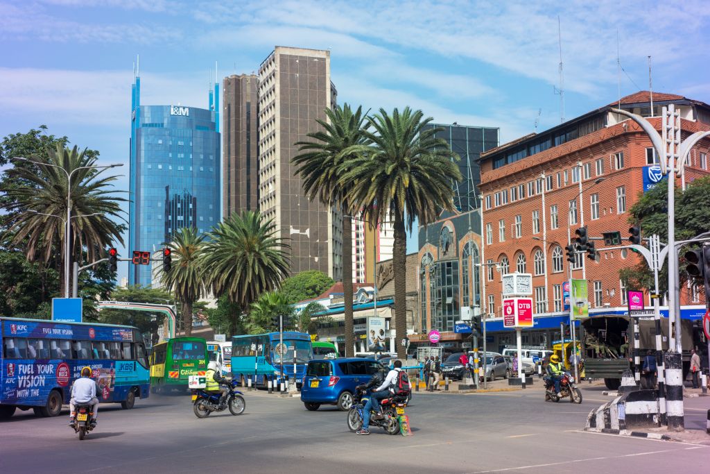 Traffic on Kenyatta Avenue in the centre of Nairobi.
