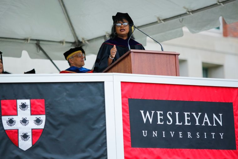 Hill addresses graduates at the Wesleyan Commencement Ceremony in 2018