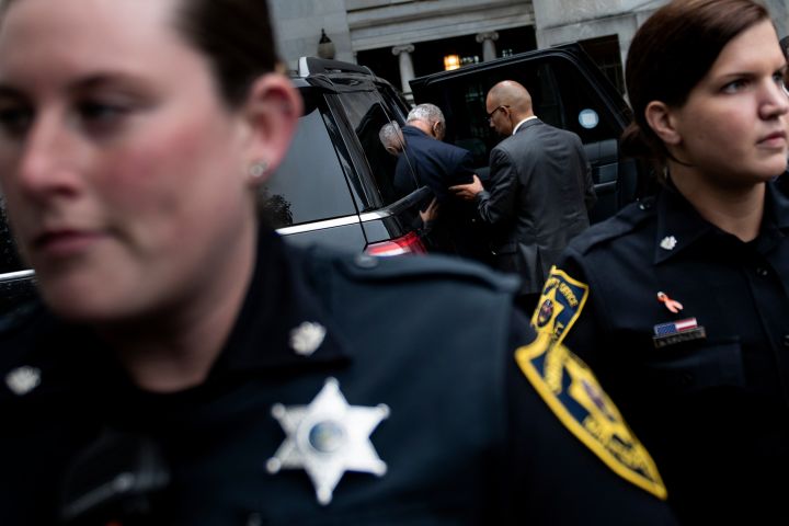 Bill Cosby leaves after the first day of sentencing hearing