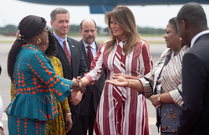 Melania Trump is greeted by Ghana officials