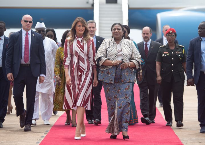 Melania Trump walks alongside Rebecca Akufo-Addo