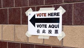 A direction sign on where to vote from seen during the...