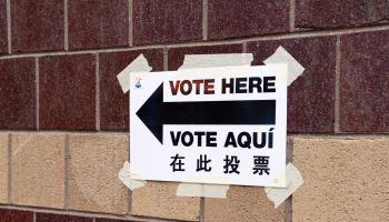 A direction sign on where to vote from seen during the...