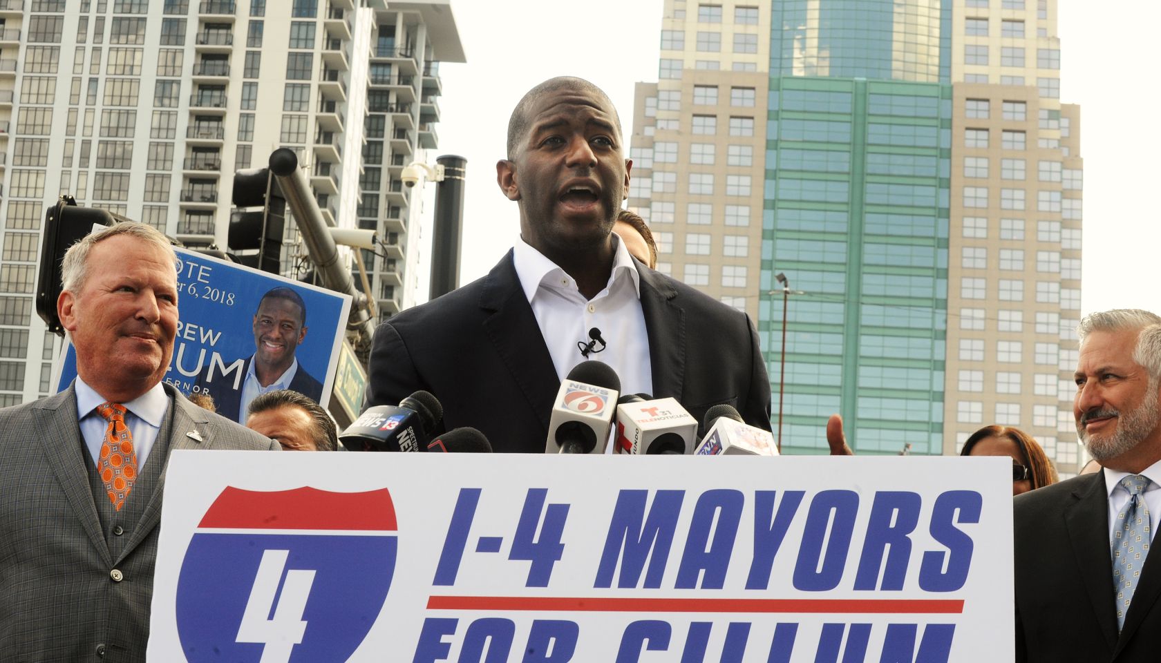 Andrew Gillum speaks at a campaign event In Florida