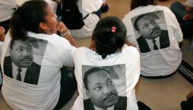 Students wearing Martin Luther King Day t-shirts.