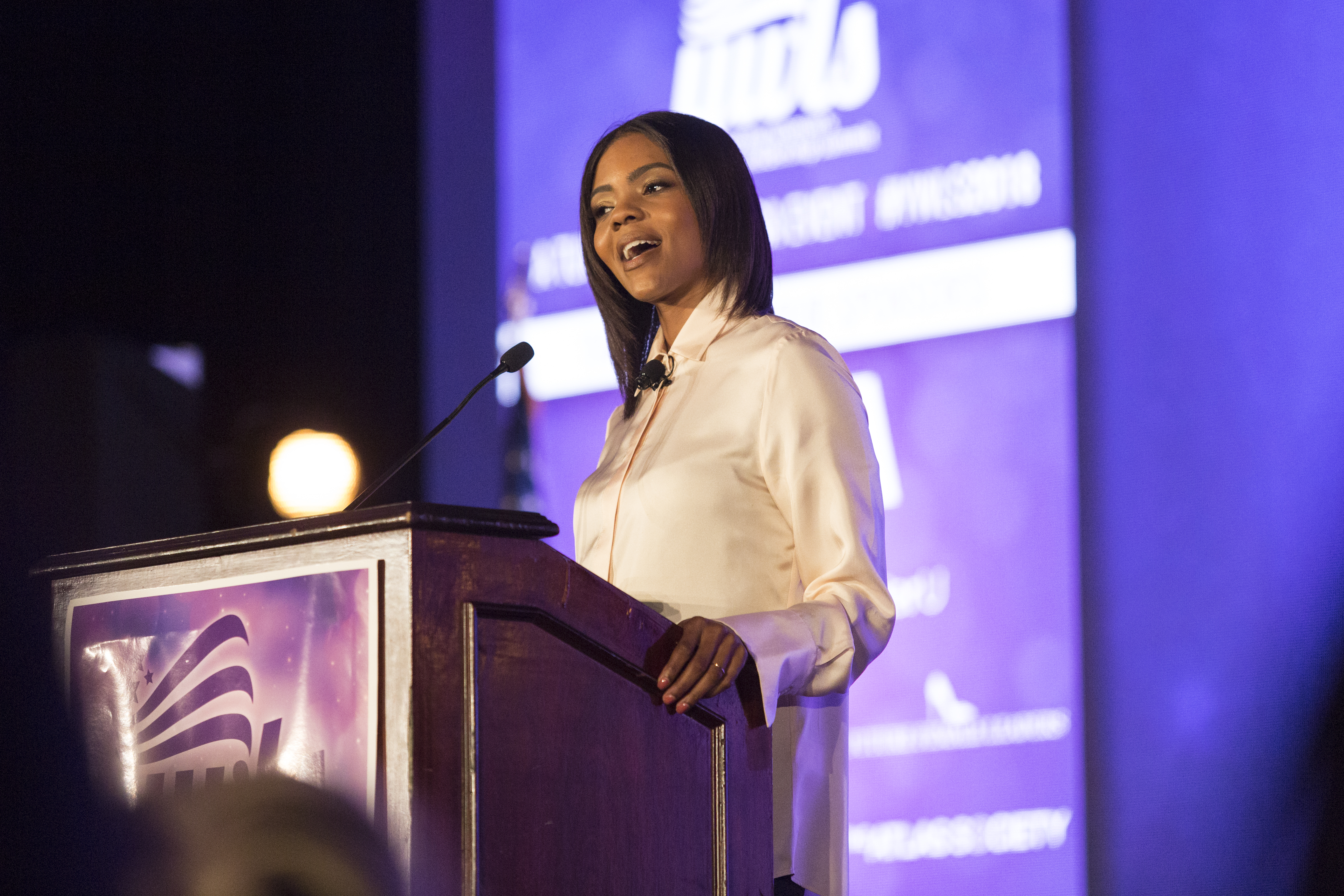 Conservative commentator, Candace Owens, speaks at the Turning