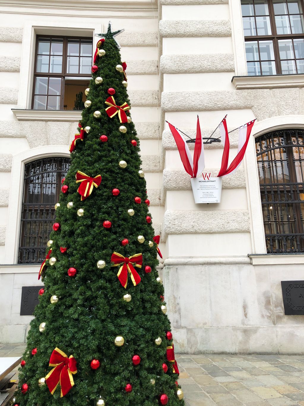 A Christmas tree by the St Michel Wing at the Hofburg in Vienna