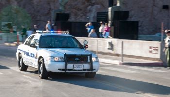 Police car in action, Hoover Dam, Nevada, USA