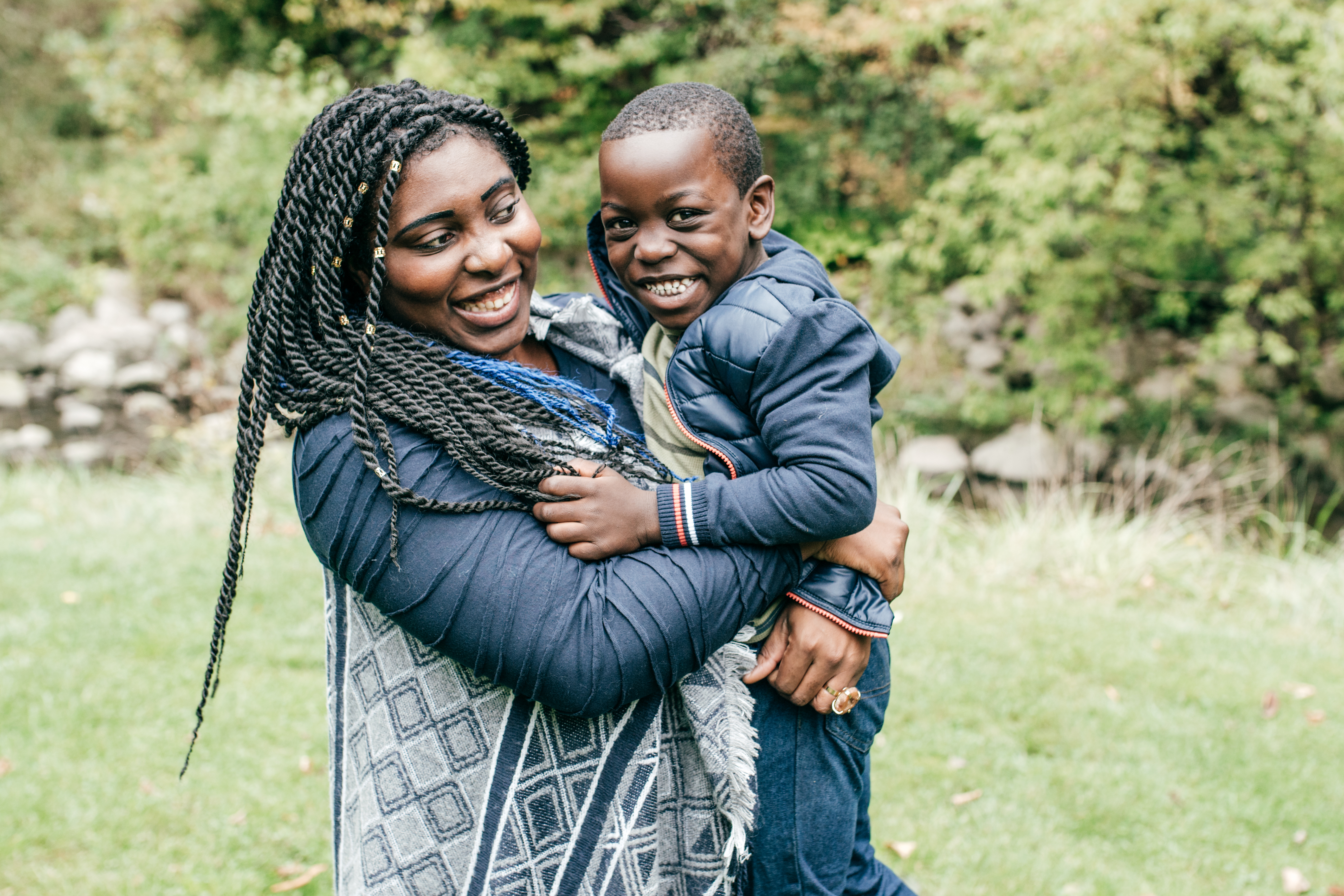 Mom and son having fun outside