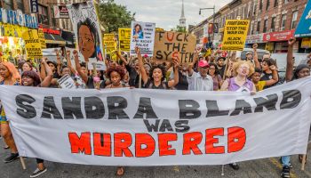About a thousand Black Lives Matter activists rally at the...