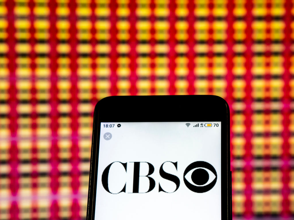 CBS Television broadcasting company logo seen displayed on a...
