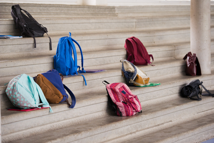 Backpacks left on stairs