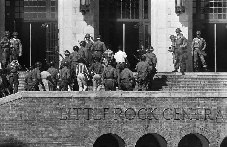 African American Students Enter High School with Military Escort