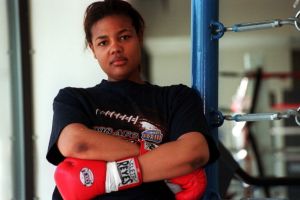 Boxer Freeda Foreman, daughter of former heaveyweight champion George Foreman, poses for a portrait at America Presents Gym in Denver.
