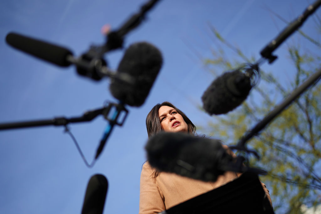 Press Secretary Sarah Sanders Speaks To Media Outside The White House