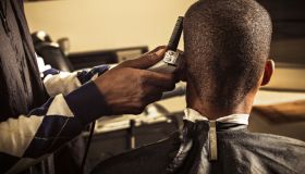 Man having haircut at barber shop