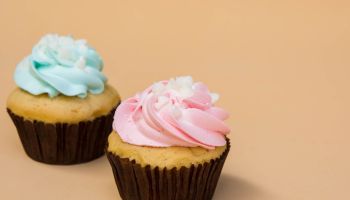 Close-Up Of Cupcakes Against Colored Background